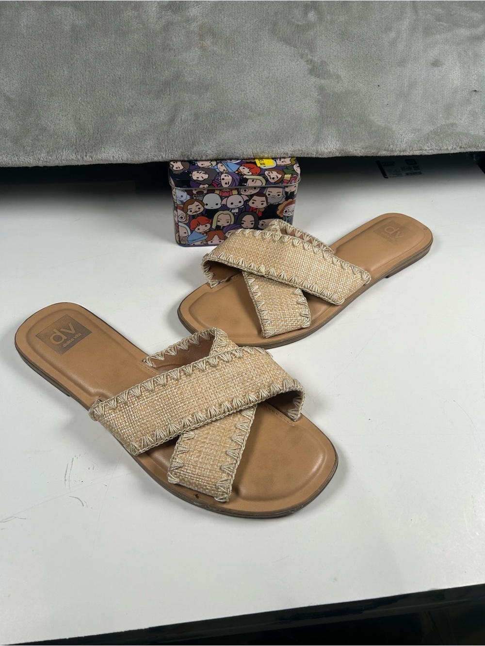 Dolce vita Juneau Beige Cross-Strap Slide Sandals for Women